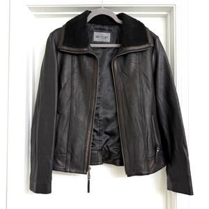 Bromley Shearling Collar Leather Jacket Classic Biker Capsule Black Bronze Sz XL